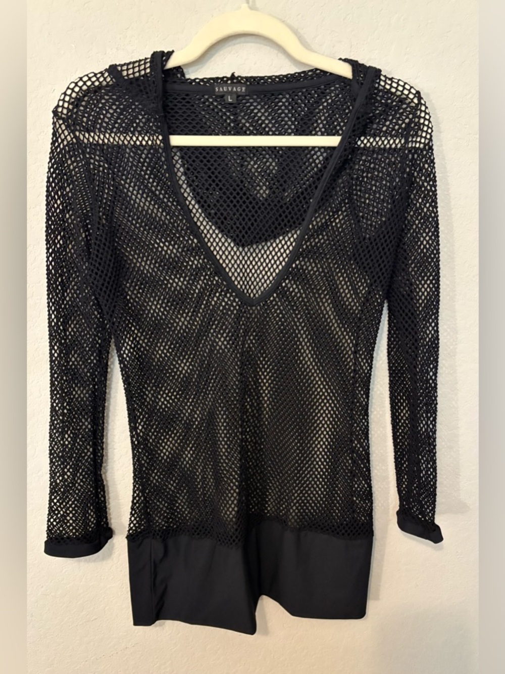 Sauvage Women’s Black Mesh Hoodie Cover-up Size Large - Picture 6 of 8